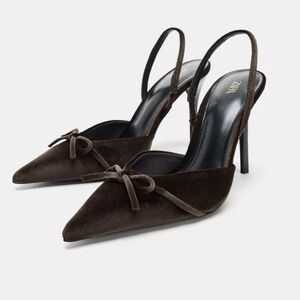 Zara Dark Brown Pointed Slingback Heels